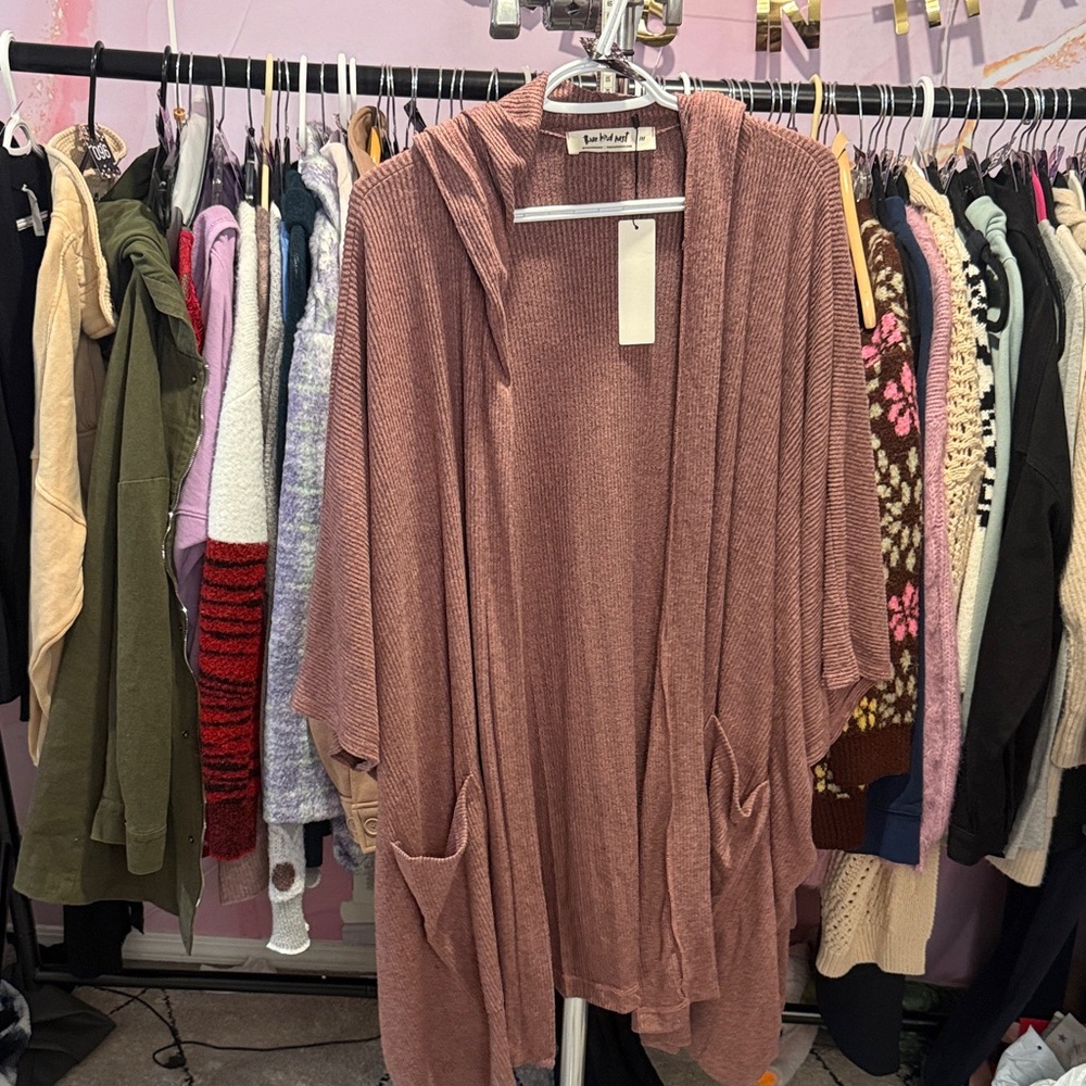 Three Bird Nest Dusty Rose Open Front Hooded Cardigan